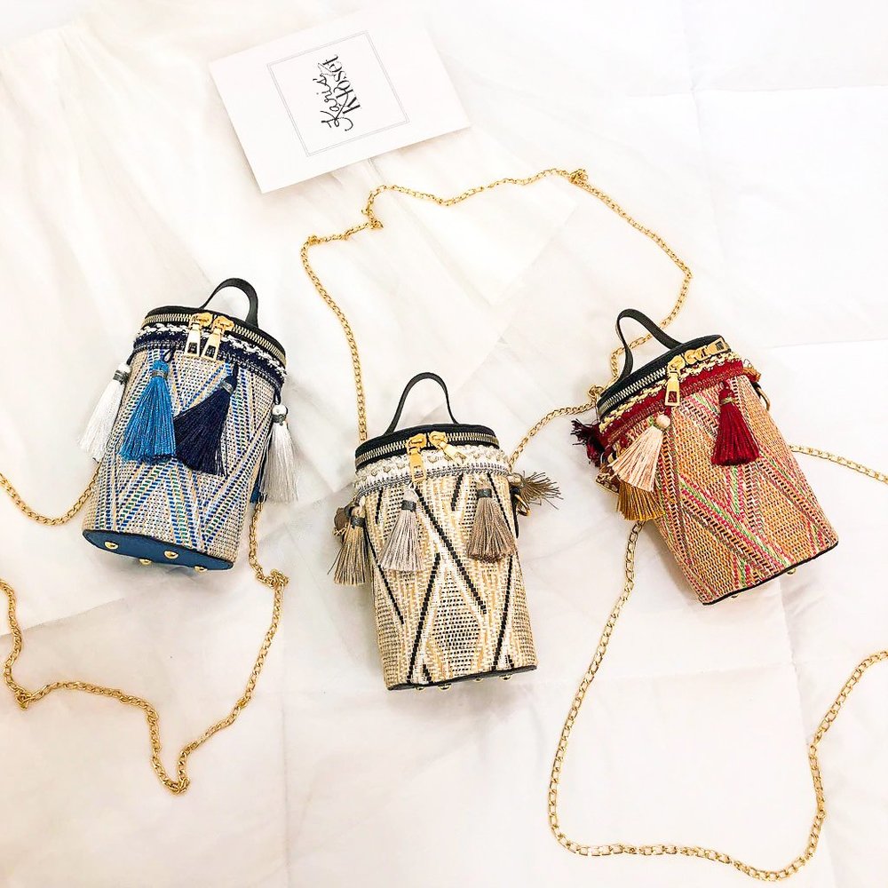 Staycation Blue Tassle cylinder bucket bag purse - Picture 7 of 7